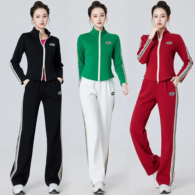 秋冬季广场舞服装女双拉头时尚减龄休闲立领卫衣运动健身团队服