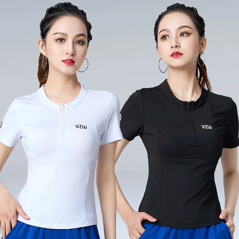 夏季短袖新款广场舞运动上衣女速干跳步健身操服跳舞蹈服弹力时尚
