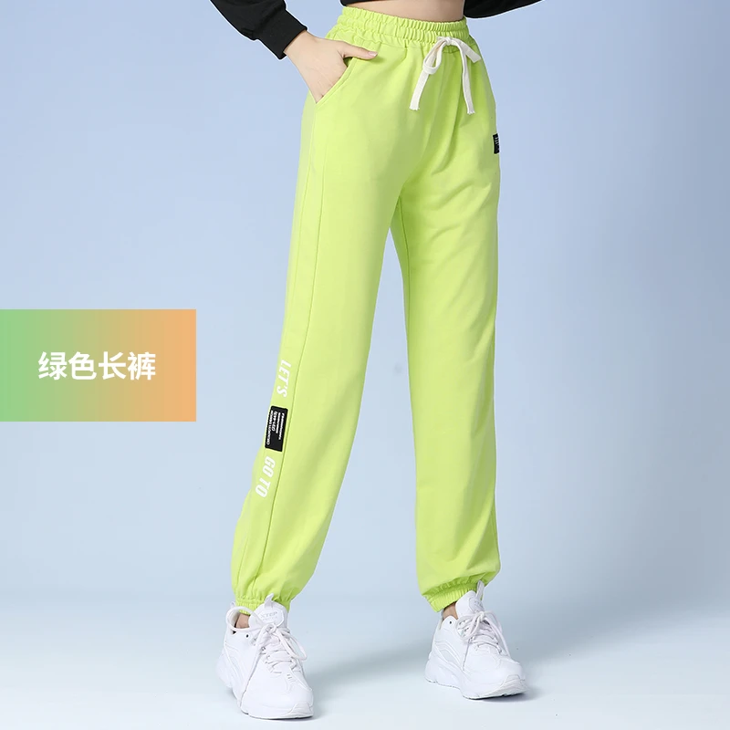 广场舞健身操裤子女春季宽松运动裤跳曳步鬼步舞束脚长裤绿色时尚