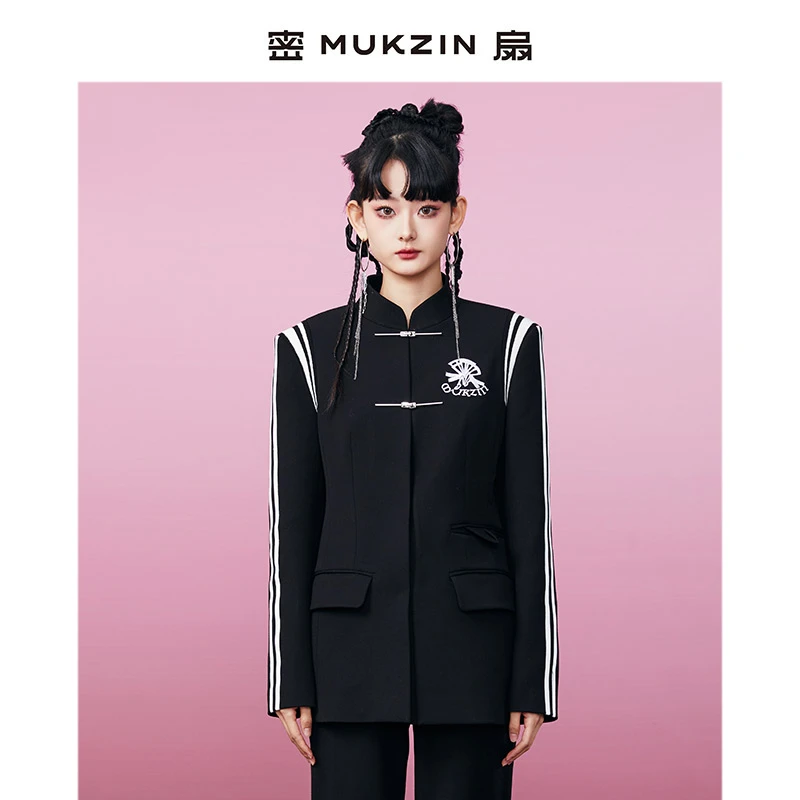 mukzin/密扇游龙戏凤气质时尚中国风黑色长袖上衣M234B11023001