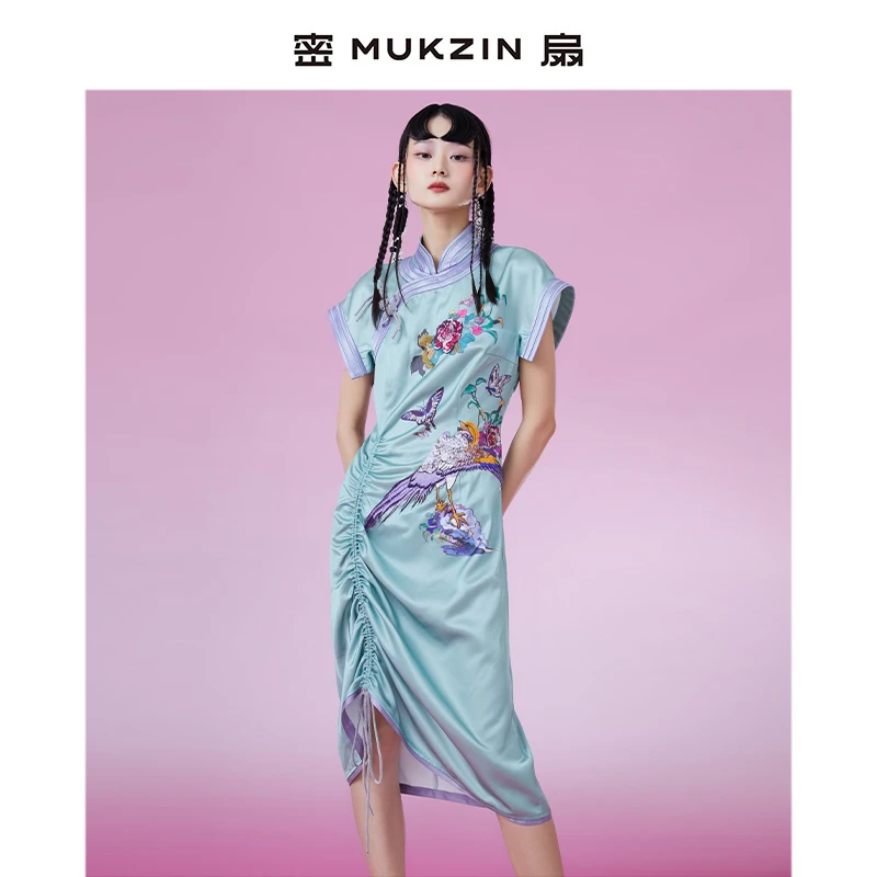 密扇新中式改良印花旗袍连衣裙M232D34013999显瘦