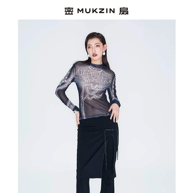 mukzin/密扇2024玲珑系列「明珠」印花打底网纱皮肤衣M24CA11001001