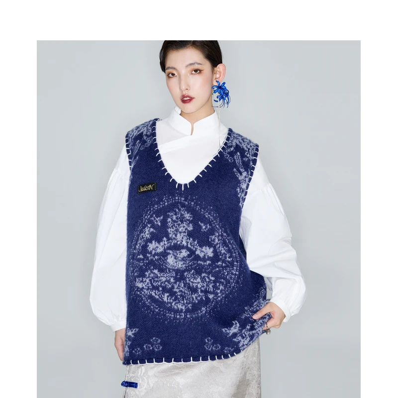 mukzin/密扇「鸳鸯游」新中式针织大圆领背心M24CA01001802