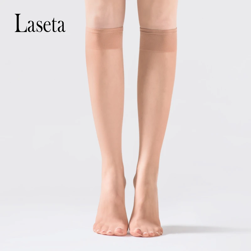Laseta兰妲丝袜女防勾丝中筒袜薄款肉色长筒短袜子舒适透气黑色