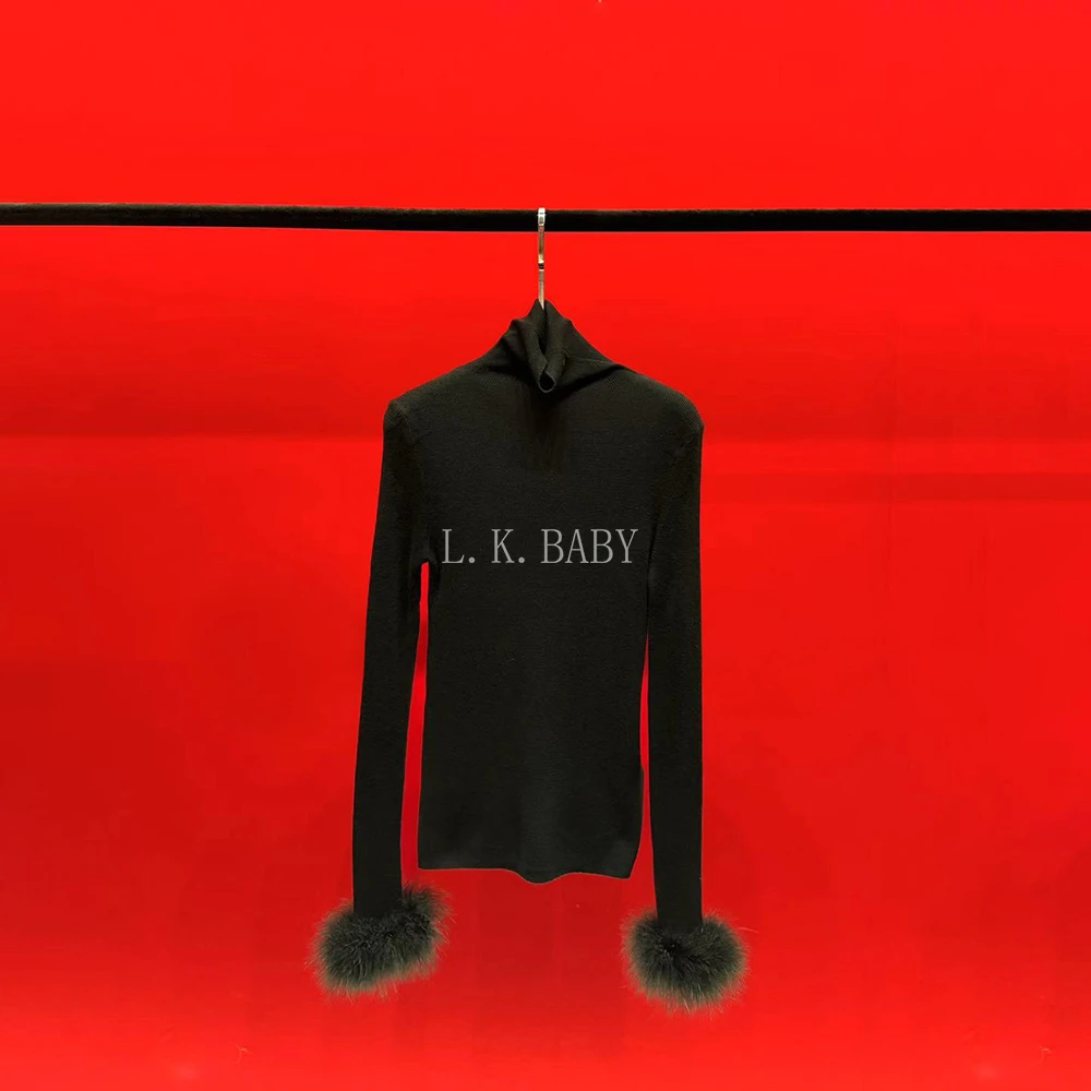 【L.K.BABY】纤细魅影  时髦精气质羽毛元素百搭高领衫