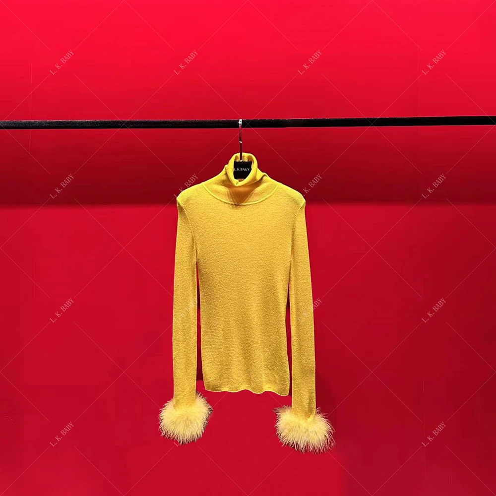 【L.K.BABY】纤细魅影  fashion气质羽毛高领衫*