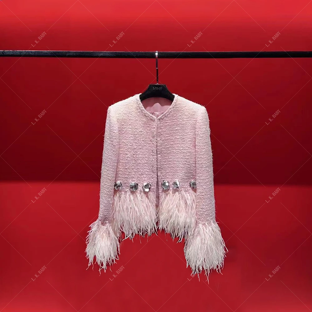 【L.K.BABY】高定重工钉钻流苏羽毛亮丝名媛小香短款外套气质轻奢