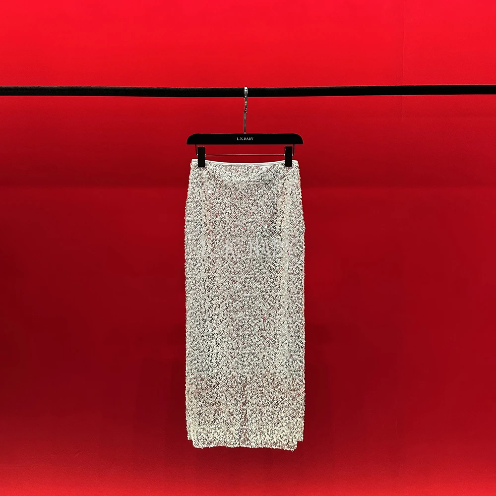 【L.K.BABY】 贵族千金S 时髦轻奢设计感镂空鎏光亮片珍珠半身长裙