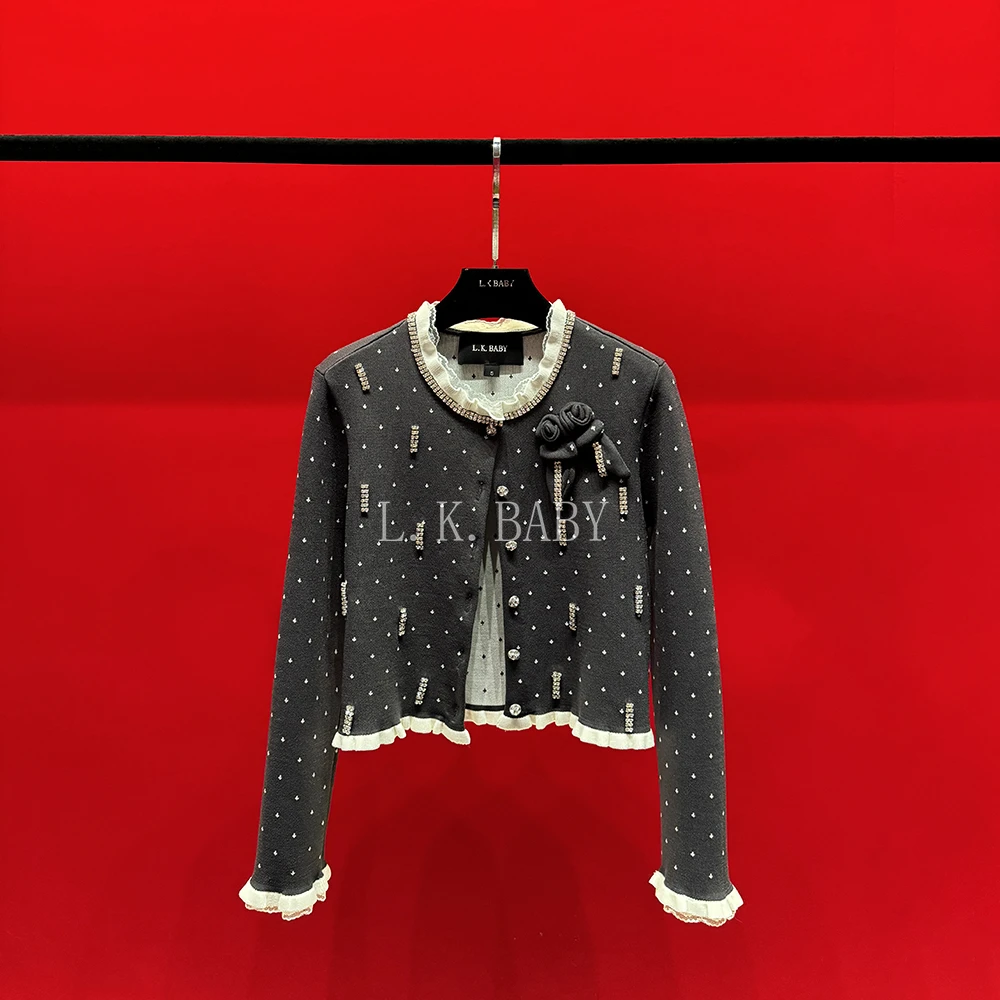 【L.K.BABY】留洋千金A 法式轻奢名媛水钻荷花边香香外套