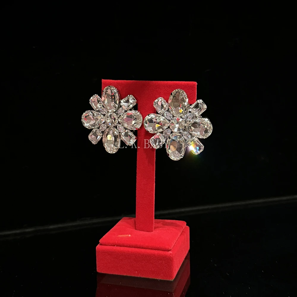 【L.K.BABY】法式轻奢浪漫满钻水晶花朵耳环配饰