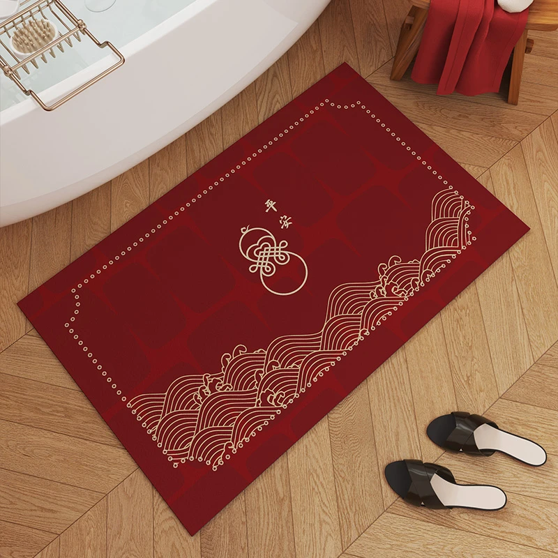 红色喜庆软硅藻泥吸水垫防滑速干脚垫子卫生间浴室地垫洗手间厕所
