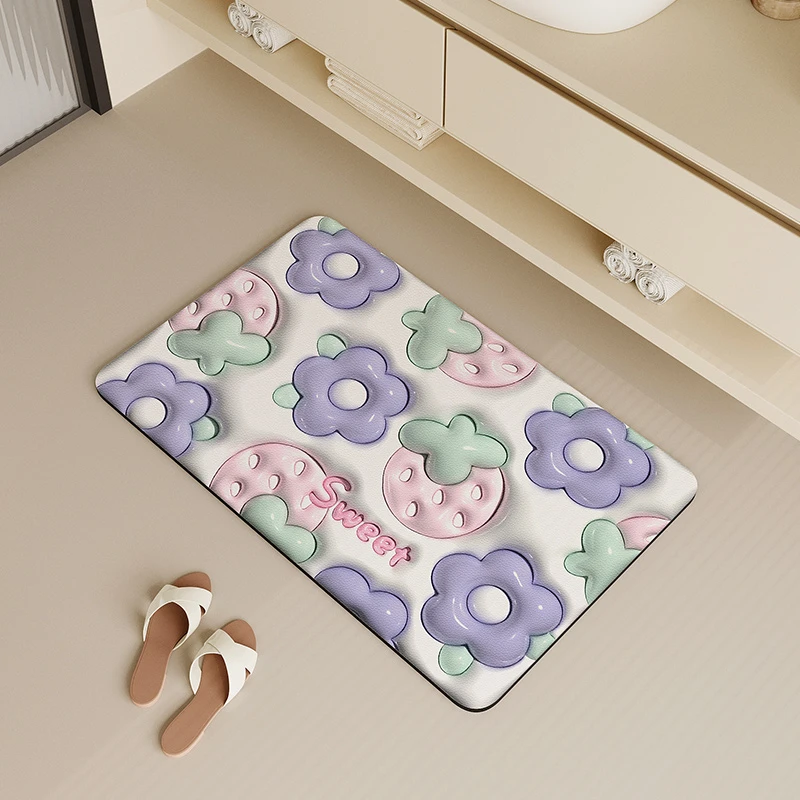 膨胀风花花浴室地垫卫生间门口吸水速干脚垫家用软硅藻泥防滑垫子