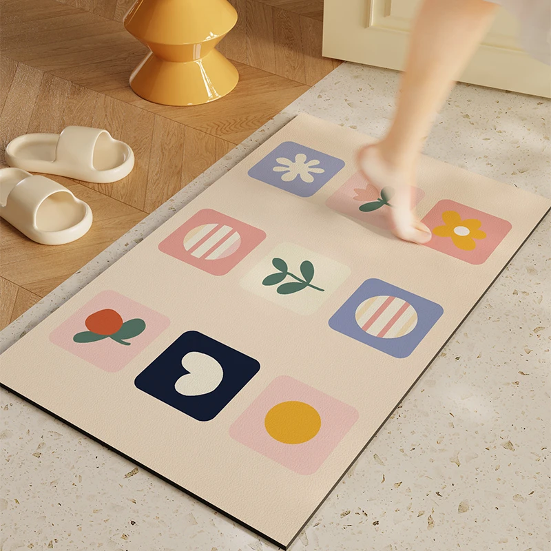 花花浴室吸水地垫卫生间门口硅藻泥门垫洗子手间厕所脚垫卫浴地毯