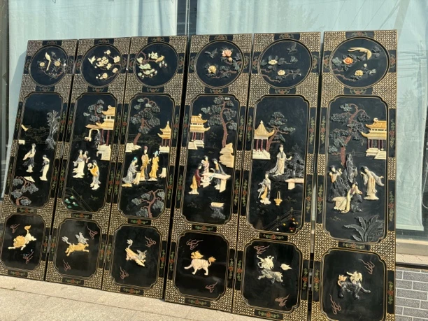 中式玉雕螺钿屏风隔断客厅创意手工家具