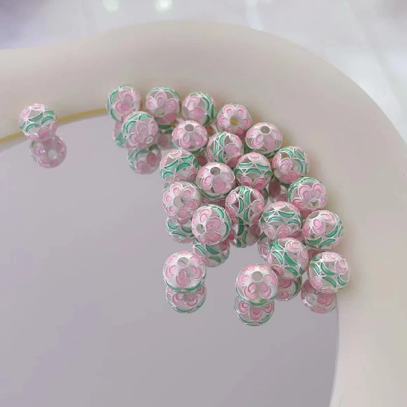 足银银制品 999足银精工倒模镂空烧蓝花珠花球纯银彩色玲珑球桶珠