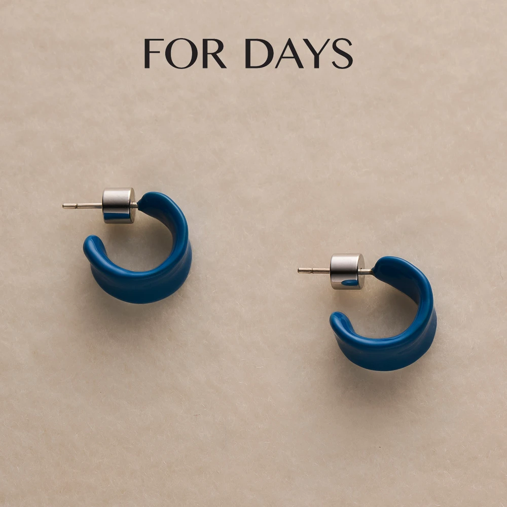 FOR DAYS 铜合金耳饰 高级感百搭蓝色滴釉C形耳钉