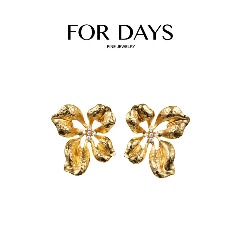 FOR DAYS 铜合金合成锆石耳饰 复古花朵耳环 QH