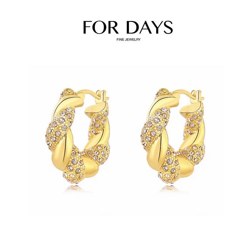 铜合金耳饰 FOR DAYS  个性气质微镶麻花园圈耳环