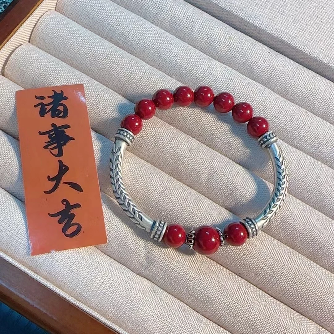 含辰砂工艺品朱砂鸿运当头穗穗平安足银大麦闺蜜手链紫金砂素圈