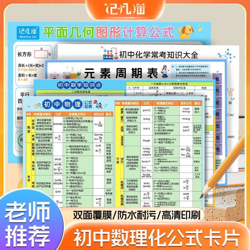 初中化学元素周期表数学物理化学公式表知识点大全
