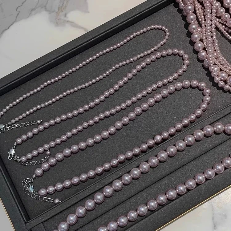 非金属仿珍珠项链 施家曼塔玫瑰紫色小米粒项链妈妈款轻奢锁骨链