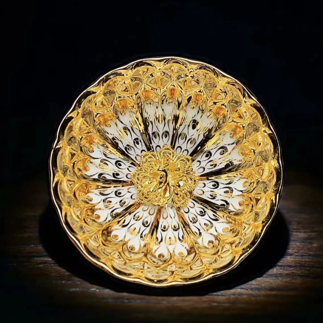 鎏金【金孔雀】茶杯茶盏茶杯窑变金孔雀茶杯功夫茶具品茗杯送礼