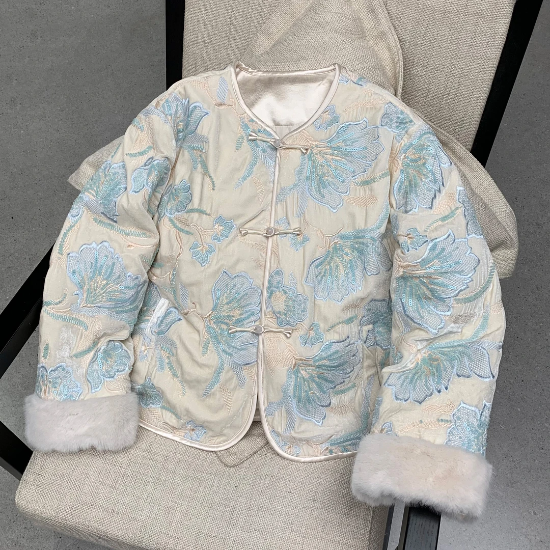 DEZI宝藏衣橱秋冬国风重工金丝纱线小香白鸭羽绒服LS66232088