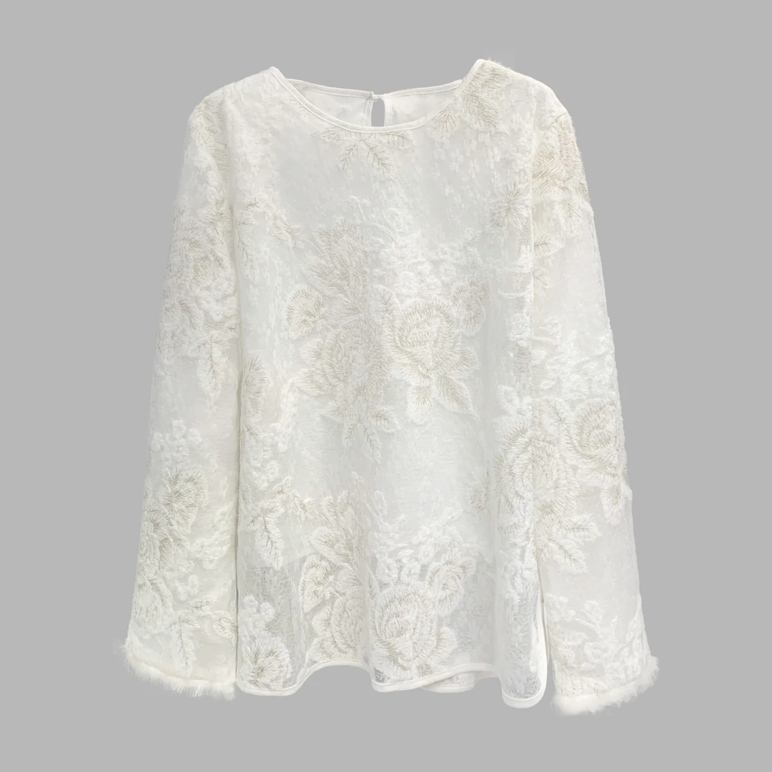 DEZI宝藏衣橱国风大花朵袖口毛毛舒适女打底小衫LS1188088