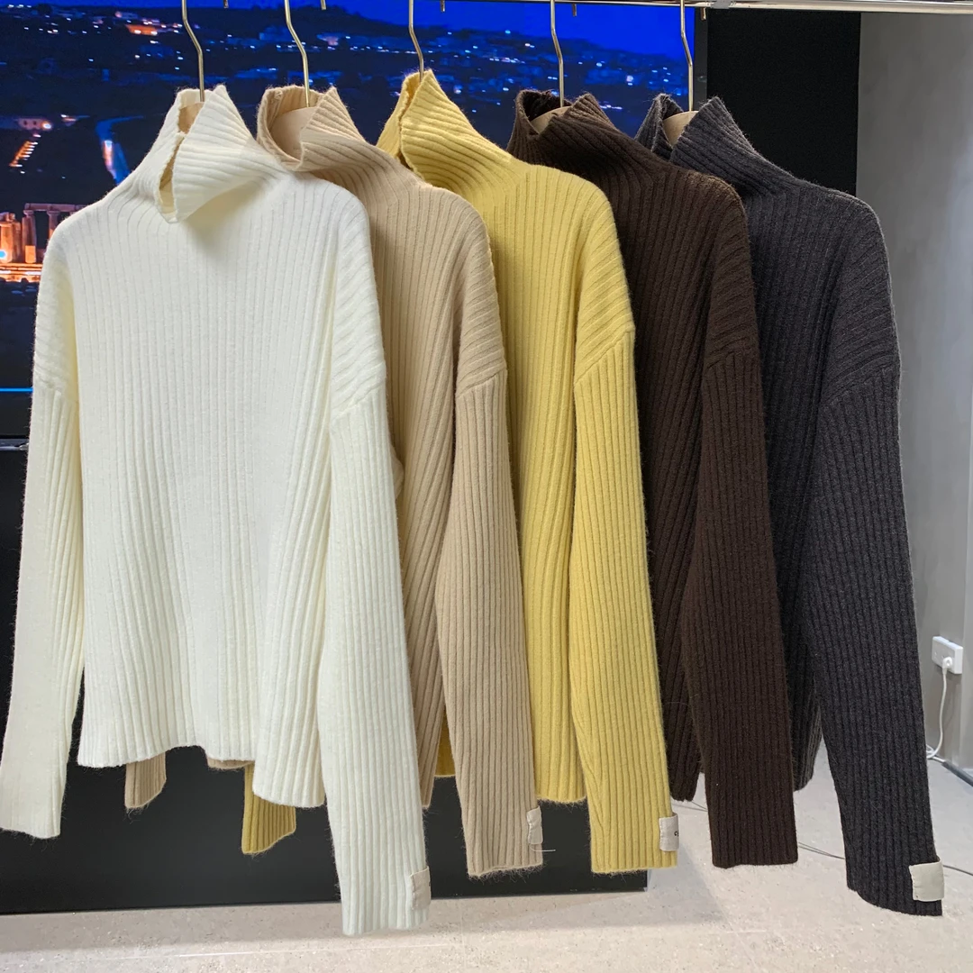 DEZI宝藏衣橱竖纹纯色时尚显瘦高领女毛衣LS088088