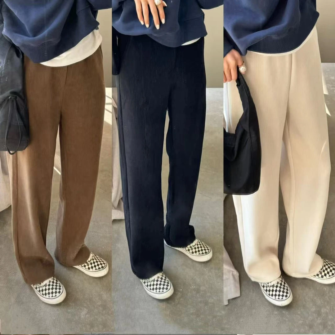 小个子改版定制秋冬季加绒加厚高腰直筒美拉德窄版休闲时尚女裤