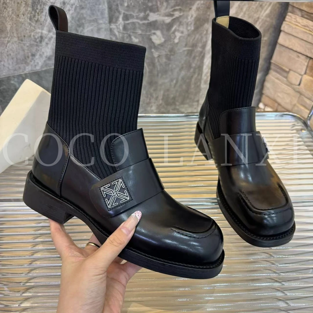 【COCO  LANXI】时尚休闲百搭黑色厚底秋冬秋季弹力靴24XZ504LX