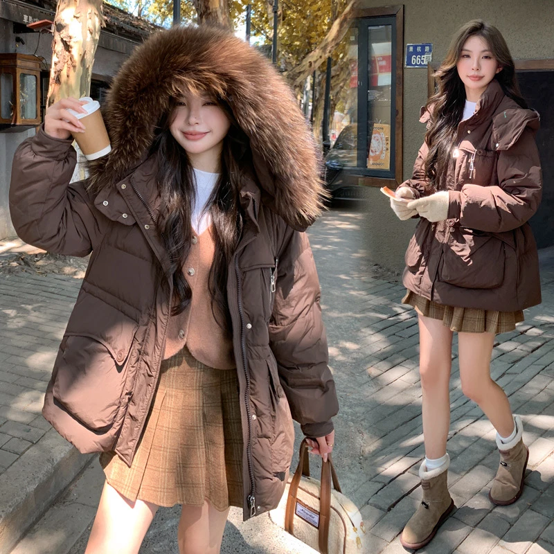 大码羽绒服女中长款2024冬200斤胖mm加加大韩版加厚修身外套D9922
