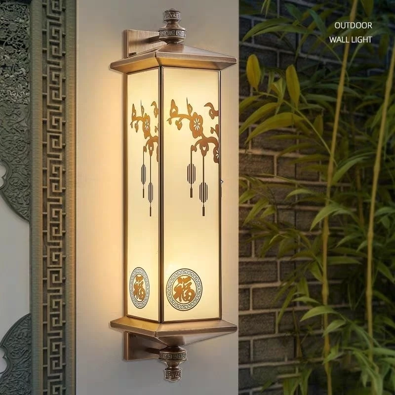 中式全铜户外壁灯太阳能防水庭院花园别墅大门口壁灯外墙门柱壁灯