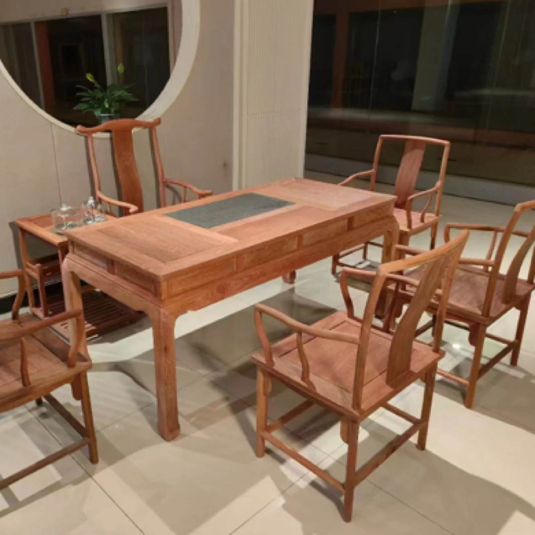 东方古典缅甸花梨湿泡茶桌七件套