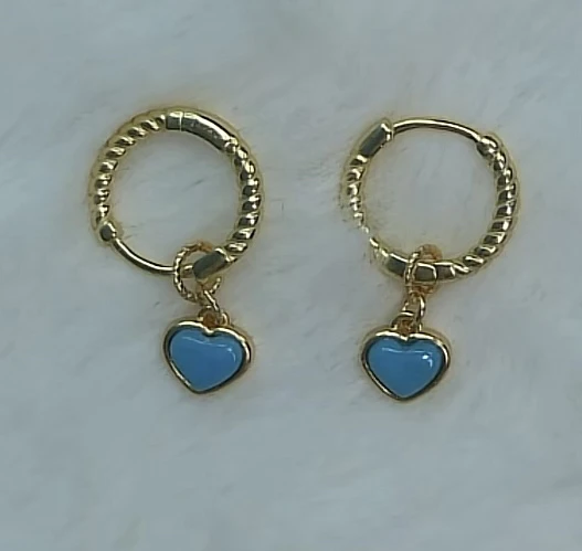 【云玺珠宝】天然原矿绿松石爱心耳饰A75（多样性随发）