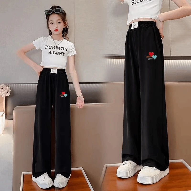 女童薄款春秋外穿新款中大童宽松直筒裤女孩校园休闲裤儿童运动裤