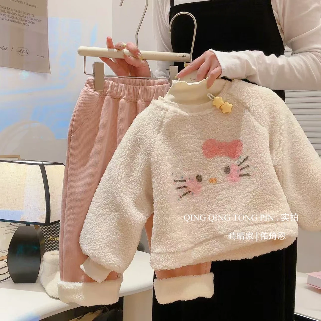 【可爱潮服】加绒保暖卫衣奥丽绒裤子卫衣套装加厚毛绒韩版卡通秋冬