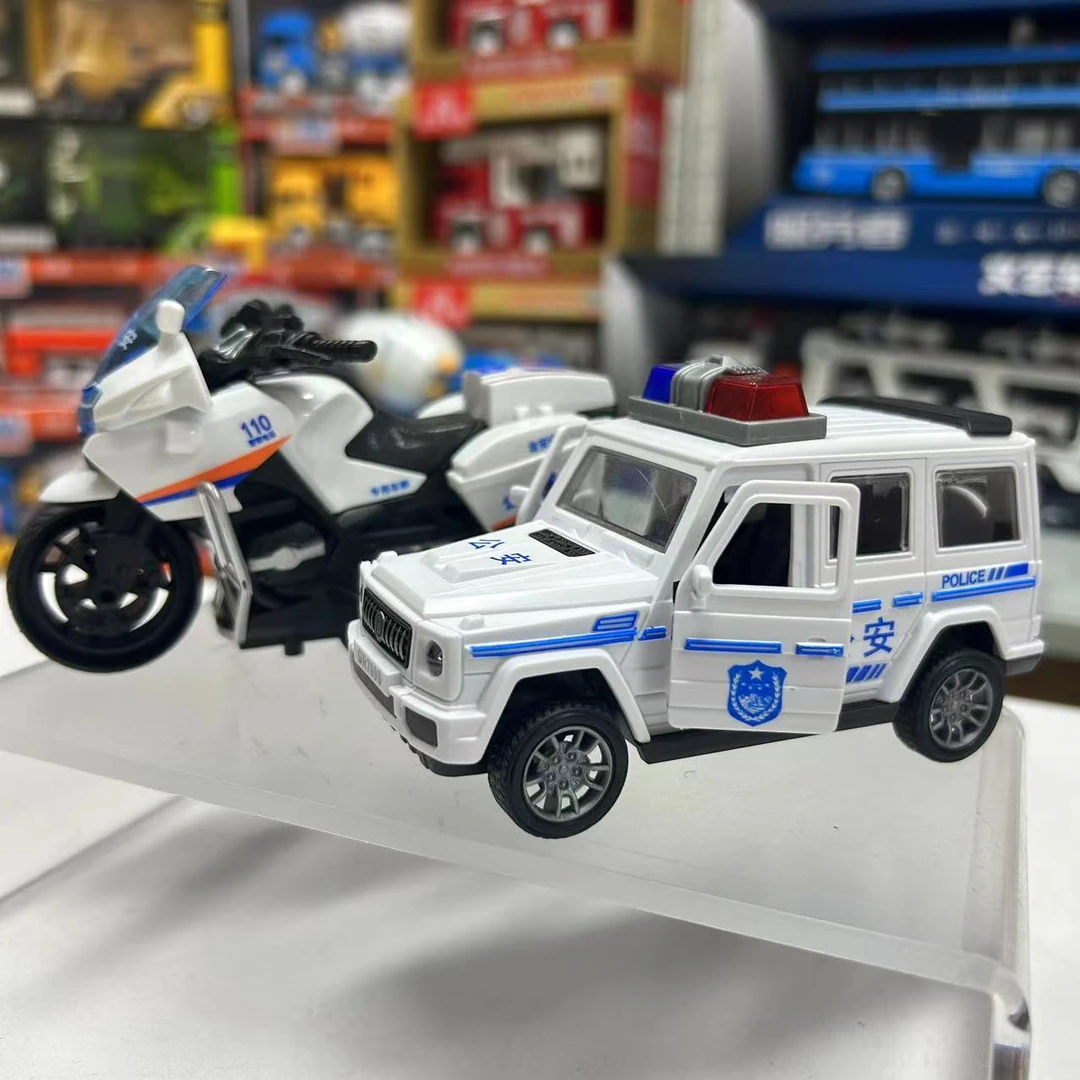 儿童惯性白色宝马警察车+白色越野警察车2只装