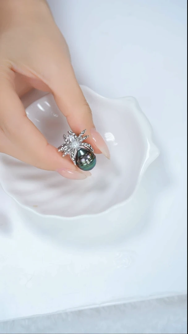 【闪购商品】海水珍珠戒圈银S925镶嵌12-13mm