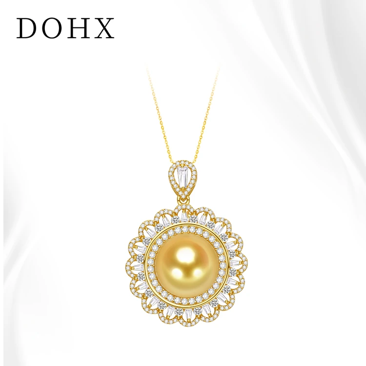 【落日熔金】925银豪镶太阳花南洋金珠吊坠项链14-15mm秋冬大颗