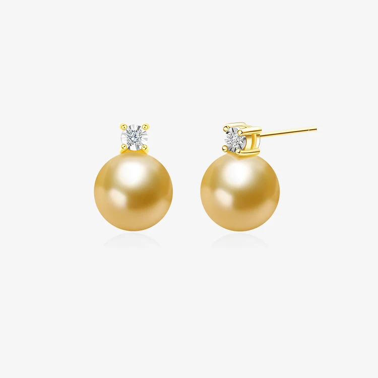 【熠熠光华】18K金经典王妃南洋金珠耳钉9-10mm秋冬大颗珍珠贵气