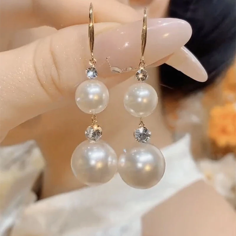 铜合金仿珍珠耳饰 气质名媛长款仿珍珠耳环耳坠小众设计轻奢耳饰