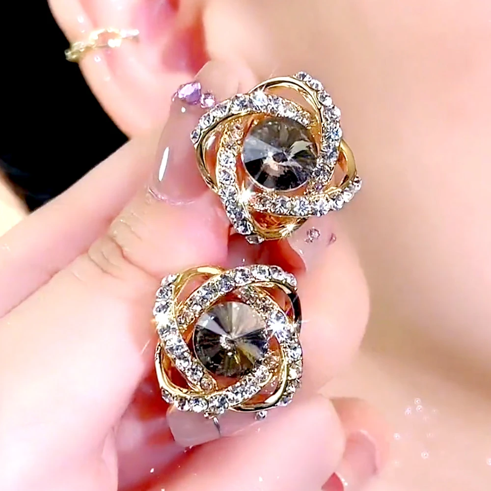 锌合金耳饰 日韩气质奢华高档超闪精致环绕耳钉优雅耳环洋气耳饰