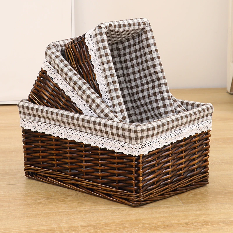 柳编收纳筐桌面整理箱零食杂物收纳盒玩具藤编日式客厅家用篮子