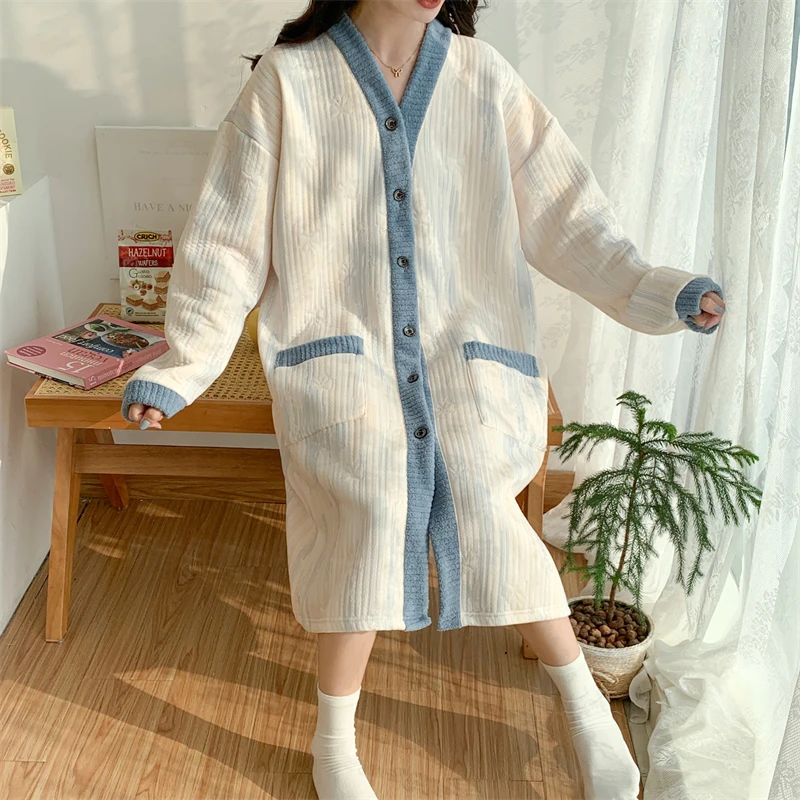 300斤空气棉夹层大码睡衣女胖M宽松2025孕妇睡裙睡袍秋冬季家居服