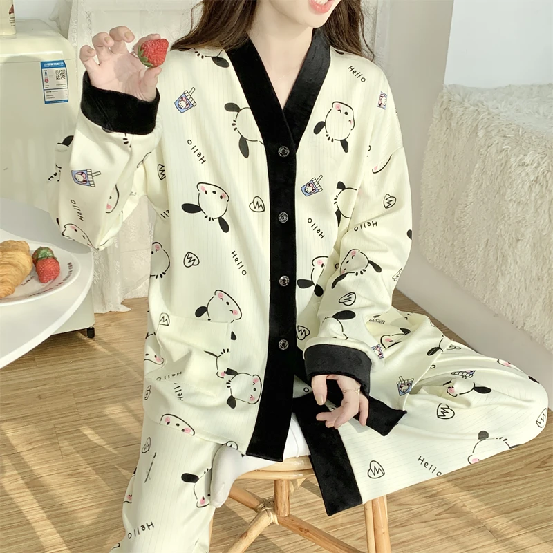 300斤2025卡通春秋舒适大码长袖胖M睡衣女士套装宽松印花家居服
