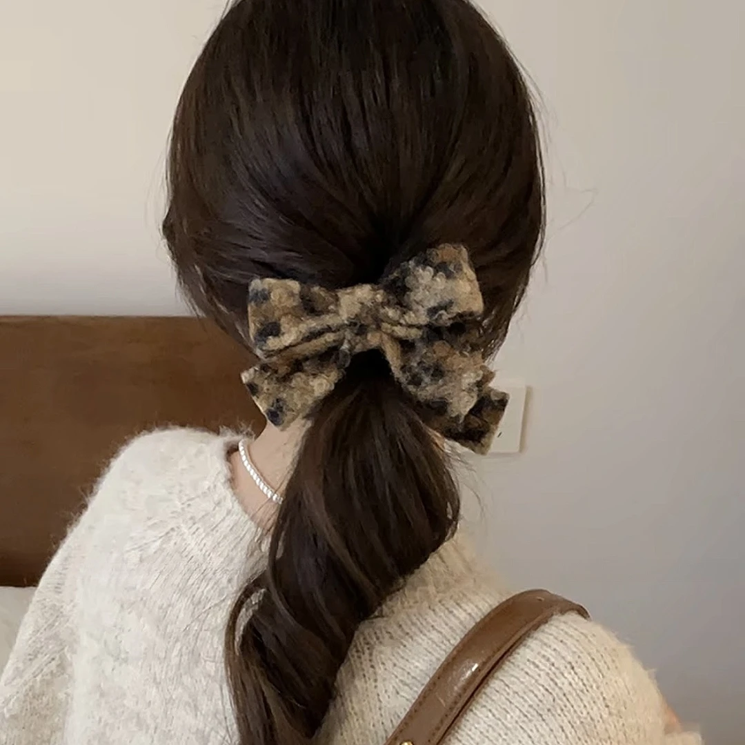 马尾扎发抓夹豹纹秋冬复古双面蝴蝶结发夹高级感盘发神器发饰头饰