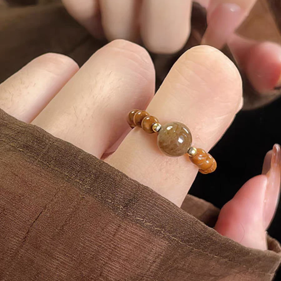 4mm库克戒指配6mm糖玉小众女款文玩指环