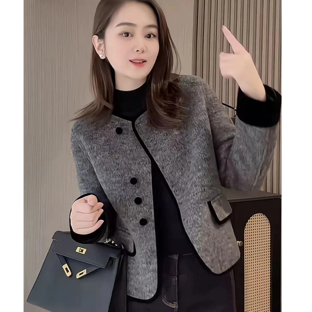 2025春秋新款单排扣短款小香风上衣显瘦秋款套装女2025爆款洋气