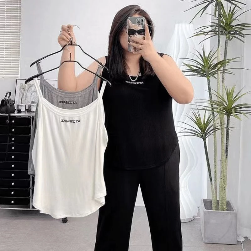 2025新款80-200斤大码吊带背心女宽松显瘦胖mm打底冰丝夏季薄款女